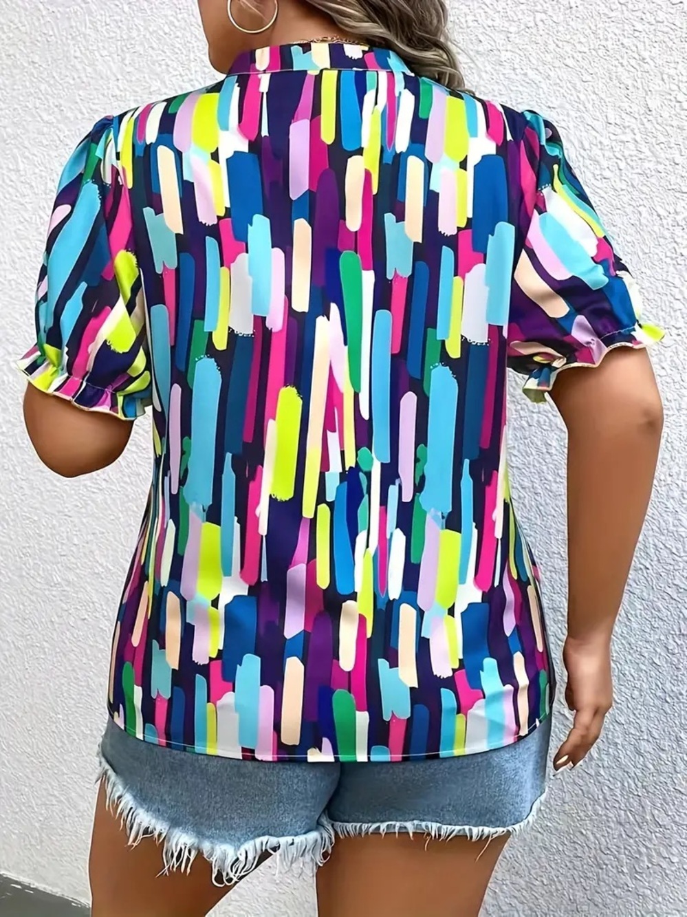 Multicolor Brushstroke Short Sleeve Women’s Top